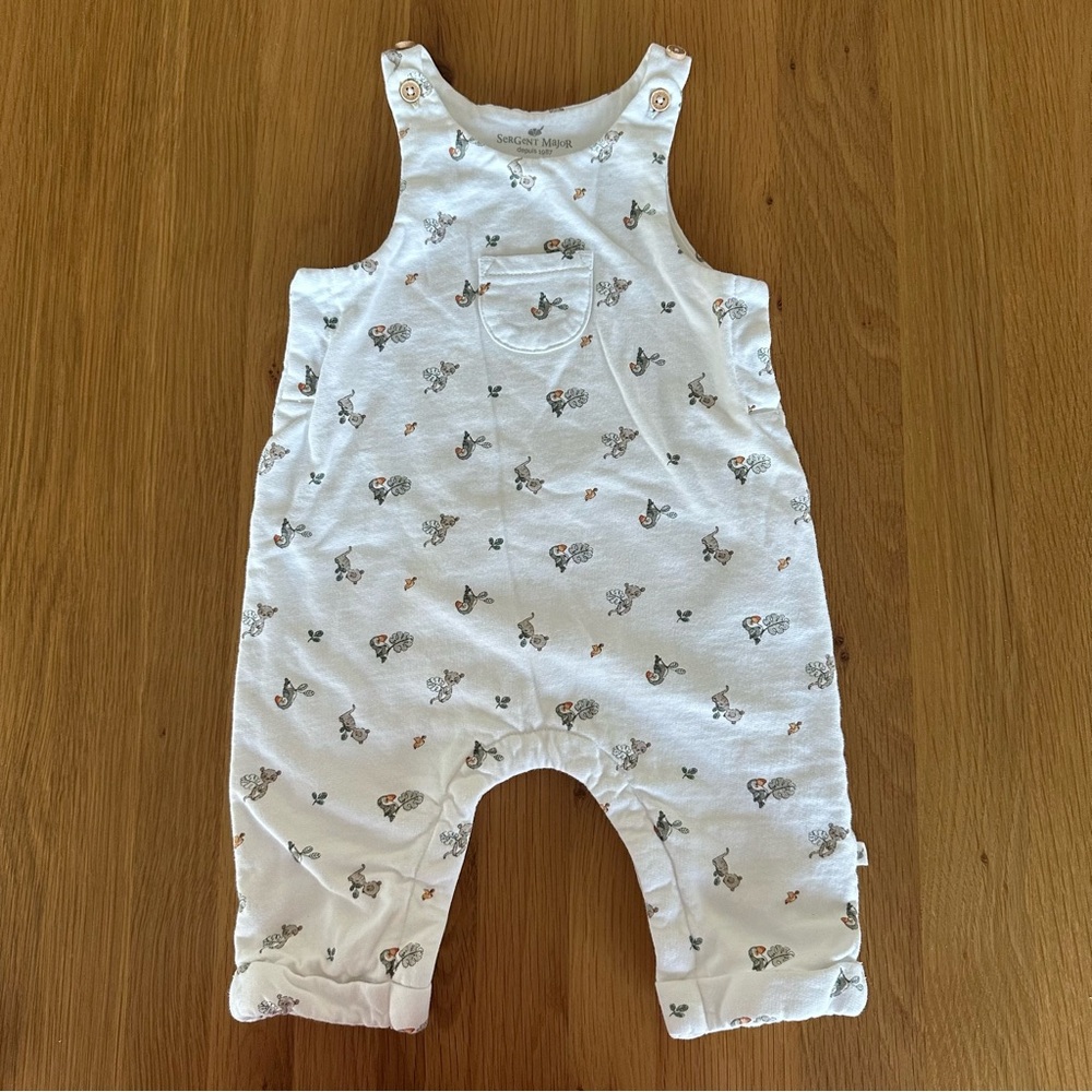 Sergent Major Cute White Baby Overalls with Animal Design